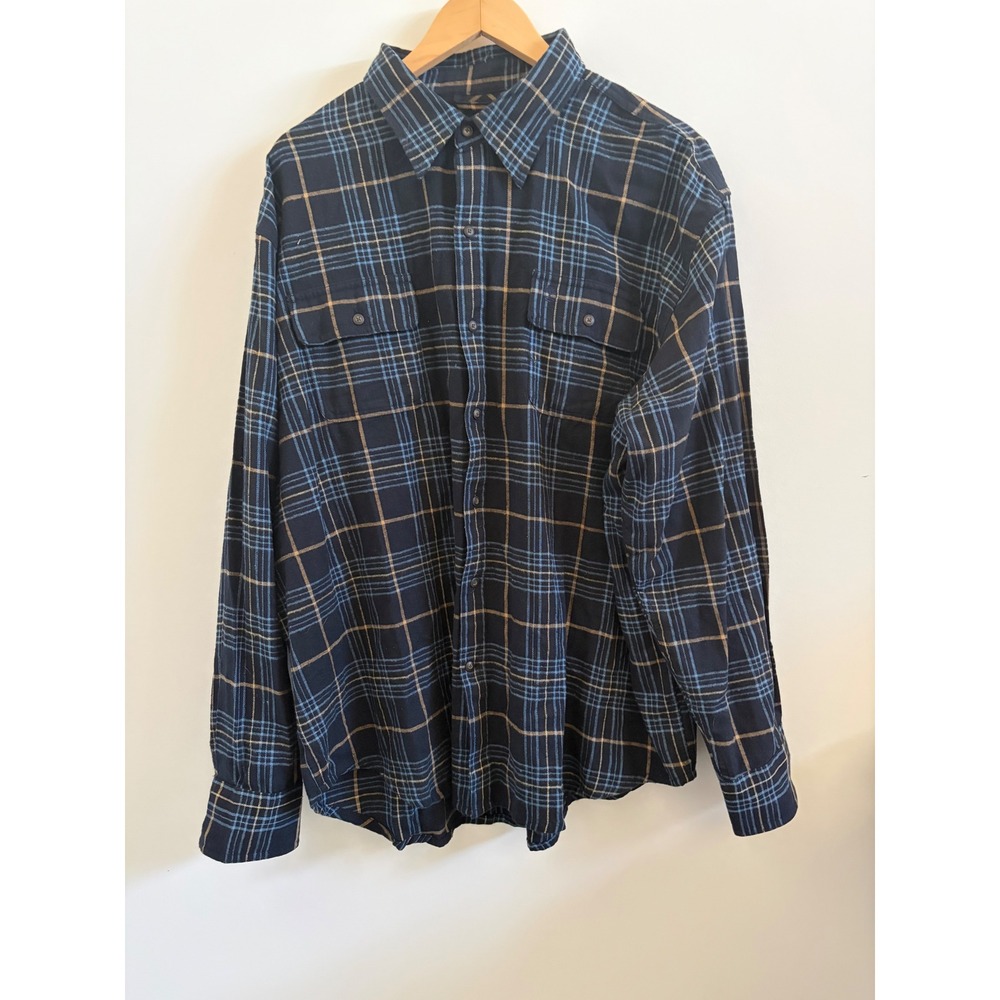Timberland Mens 2XL Navy Blue Plaid Long Sleeve Cotton Button Down Shirt